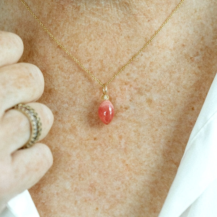 Rhodocrosite and Zircon Gemstone Drop Charm