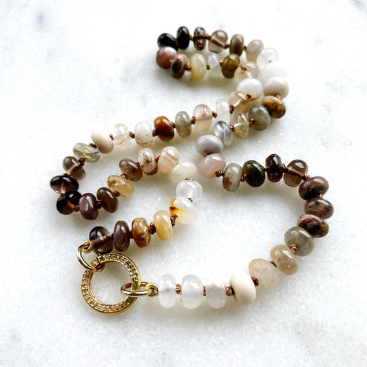 Pebble Beach Gemstone Beaded Necklace with Diamond Circle Clasp